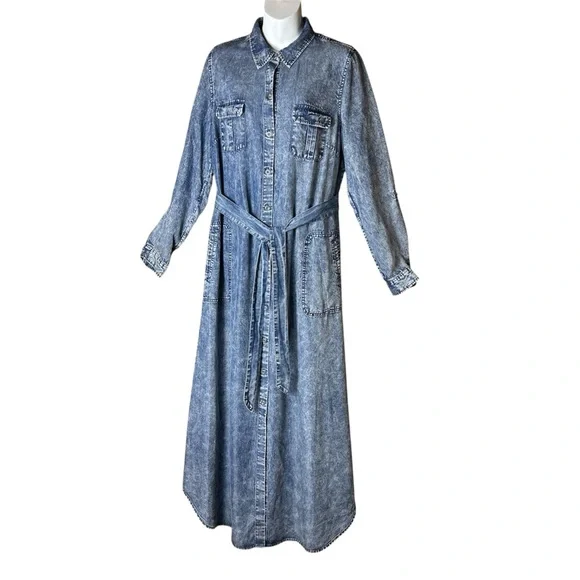 soft surroundings denim dress Janet Knit Denim Maxi Dress